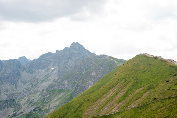 Beautiful view of the Tatra Mountains landscape. View of the mountains from the top. High mountain landscape.