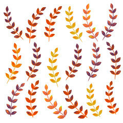 赤く紅葉した葉っぱのイラスト、紅葉した植物のイラスト