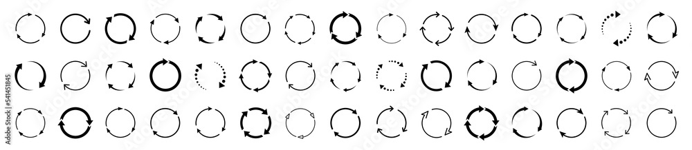 Poster set of circle arrows. refresh, reload, recycle, loop rotation sign collection. black circle arrows f