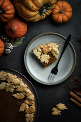tarte potiron châtaigne épices fait maison thanksgiving halloween feuilles pâte sablée