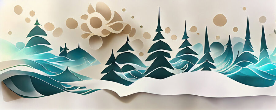 Winter landscape with snow and pine woods as christmas wallpaper © Gbor