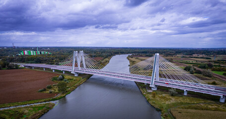 Modern Cardinal Macharski bridge over the Vistula River, Kraków, Poland, Europe