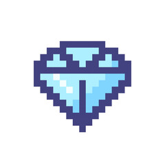 Diamond pixelated RGB color ui icon. Gemstone, precious jewelry. Exclusivity. Simplistic filled 8bit graphic element. Retro style design for arcade, video game art. Editable vector isolated image