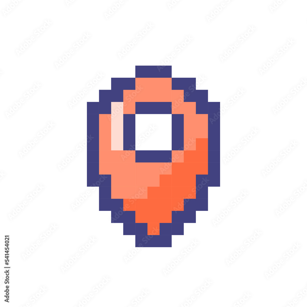 Poster destination pin pixelated rgb color ui icon. marking favourite place on map. simplistic filled 8bit 