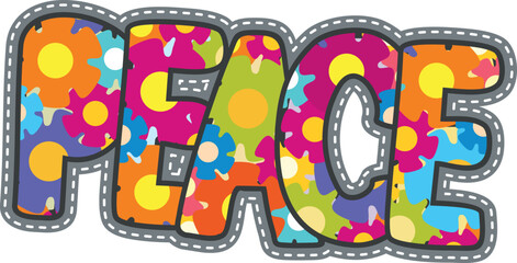 Fototapeta premium Peace lettering. Hippie style sticker with floral pattern