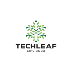 Star Tech with leaf shaped inside logo design vector illustration
