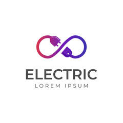 plugin with infinity logo icon design. plug in with cable to connect icon for electric logos - obrazy, fototapety, plakaty