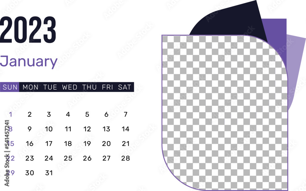 Poster january 2023 calendar with transparent copy space and design. editable vector