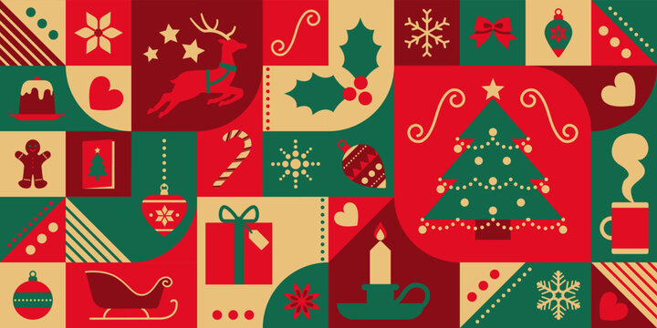 Christmas festive background with holiday icons