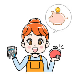 節約するかわいい主婦のイラスト