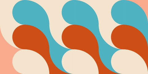 Geometric abstract vector background with circles, rectangles and squares in retro Bauhaus style. Pastel colored simple shapes graphic pattern.