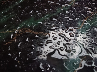 close up background, Rain Water Drop at black abstract tile 
