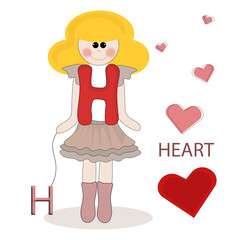 letter h with heart, drawn in a cartoon style on a white background