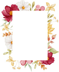 Watercolor floral frame illustration isolated. Boho floral wedding invitation. Baby shower frame watercolor. 