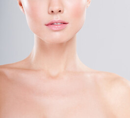 Beautiful face of young adult woman with clean fresh skin. - 541461049