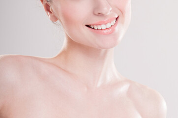 Beautiful face of young adult woman with clean fresh skin. - 541461210
