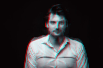 Abstract blurry portrait of a schizophrenic man with mental disorders and bipolar split...