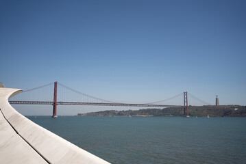Shaped monument leading the eyes to a long bridge