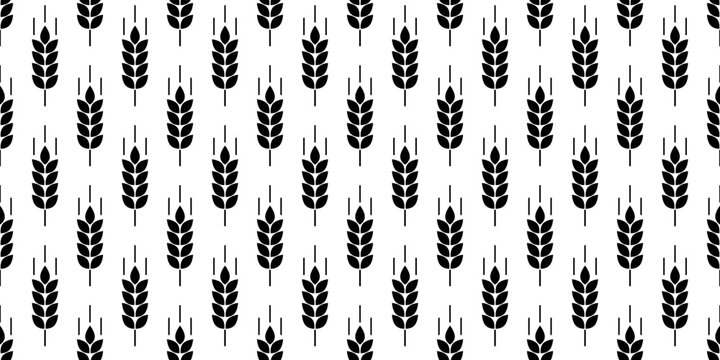 Wheat seamless pattern. Repeating malt texture. Repeated black bakery on white background. Repeat barley grain for design prints. agriculture motif. Simple bread border wallpaper. Vector illustration