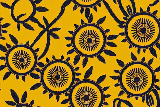 African motif ethnic traditional pattern. seamless beautiful floral african style. pattern yellow background for fashion. African wax prints.