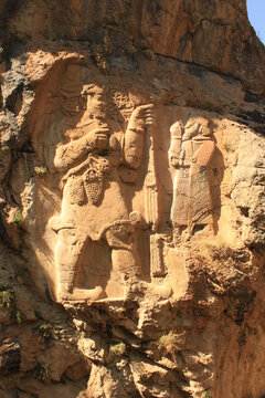 Konya, Eregli, Turkey-6 January 2022: Ivriz Relief-Hitite Monument. King Warpalawas and Fertility God