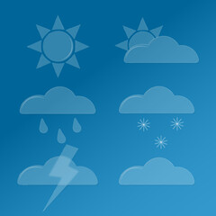 Obraz premium Weather glass morphism style icons. Weather transparent glass color vector icon set