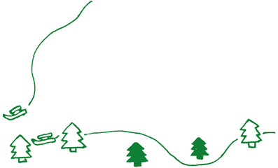 雪の森を駆け抜けるソリ