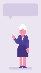 Old business woman pointing finger and smiling