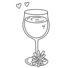 Drink, alcoholic cocktail, festive beverage for holiday celebrating. Use for decorating design menu. Hand-drawn doodle style. Editable stroke. Isolated. Vector illustration