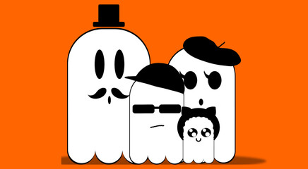 Halloween ghost family cartoon image, illustration for website, Background or banner Halloween template, vector ghost , family icon.
