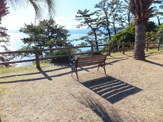 海の見える丘のベンチ