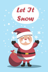 Christma cards with Santa Claus. Merry Christmas and Happy New Year greetings. Let it snow Vector illustration EPS