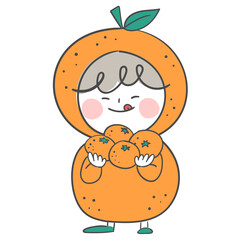 겨울 간식 귤 의상을 입은 캐릭터