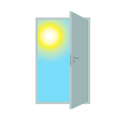 Open door, sun and sky, isolated. Conceptual illustration