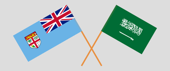 Crossed flags of Fiji and Saudi Arabia. Official colors. Correct proportion