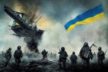 Russia vs Ukraine metaphor, war conflict, illustration art background banner - obrazy, fototapety, plakaty