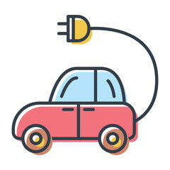Electric car charging, vector isolated flat icon. Save the environment and ecology concept design element.