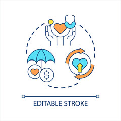 Care about heart habit concept icon. Heart health association. Prevent diseases. Healthy lifestyle abstract idea thin line illustration. Isolated outline drawing. Editable stroke. Arial font used