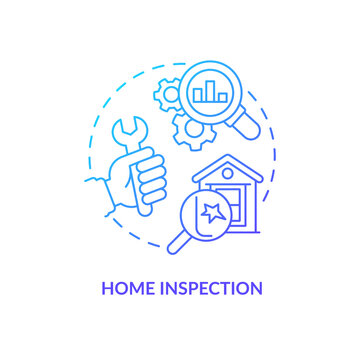 Home inspection blue gradient concept icon. Housing market. Real estate. Building quality checkup abstract idea thin line illustration. Isolated outline drawing. Myriad Pro-Bold font used
