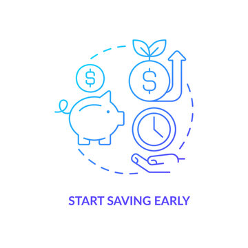 Start saving early blue gradient concept icon. House deposit. Real estate purchase. Homebuying tip abstract idea thin line illustration. Isolated outline drawing. Myriad Pro-Bold font used