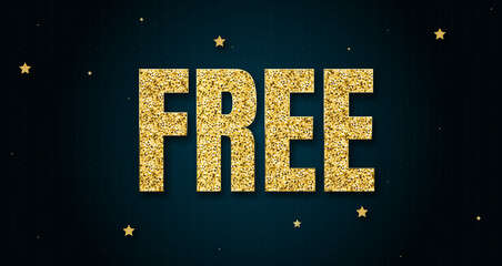 free in shiny golden color, stars design element and on dark background.
