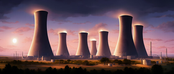 Artistic concept illustration of a nuclear power plant, background illustration.