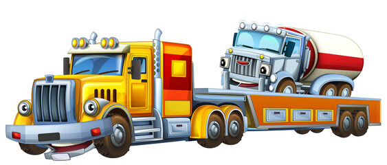 cartoon tow truck driving with other car illustration