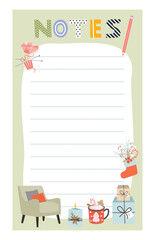 Notes list template. Vector illustration in winter design for planner. Cute and trendy.