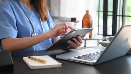 Medicine doctor hand working with modern digital tablet computer interface as medical network concept. - Powered by Adobe