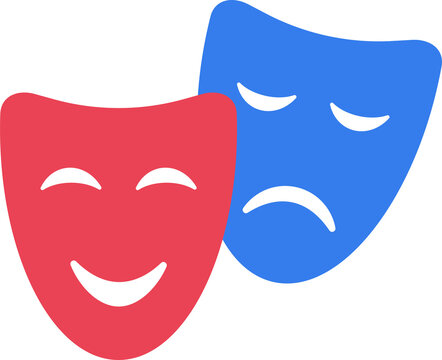 Theater mask icon. Comedy and drama symbol. Sad and happy smile face masque