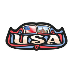 USA Flag Travel Souvenir Skyline Landmark Map Sticker Logo Badge Label Stamp Seal Emblem Coat of Arms Gift Vector Illustration SVG EPS