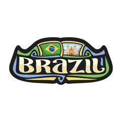 Brazil Flag Travel Souvenir Skyline Landmark Map Sticker Logo Badge Label Stamp Seal Emblem Coat of Arms Gift Vector Illustration SVG EPS