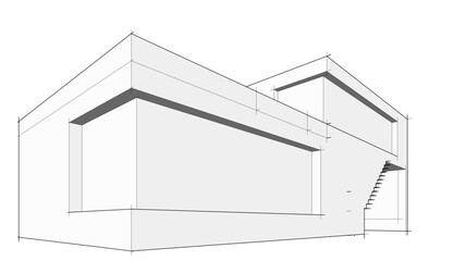 3d sketch of modern building on white background	
