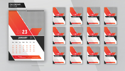 2023 wall calendar 12 page modern creative planner design template